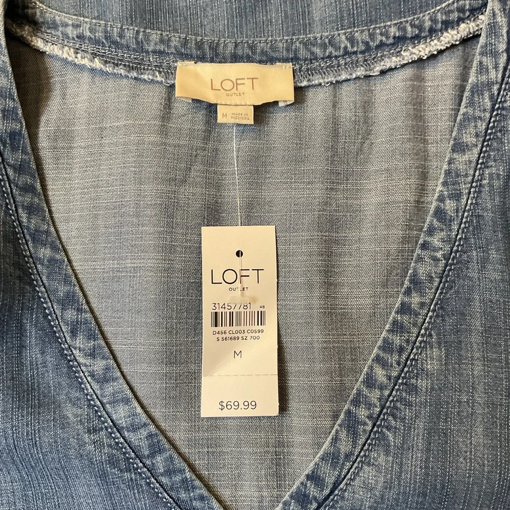 LOFT Outlet Blue V-Neck Chambray Dress - Picture 5 of 5